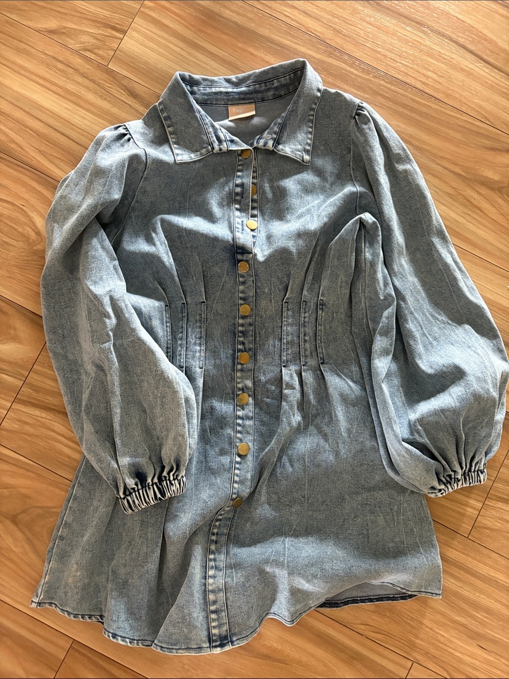 Light Blue Denim Long-Sleeve Button-Front Dress